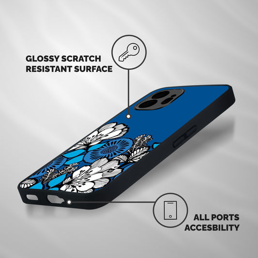 Blue White Flowers Shockproof Hybrid Protection (Metal + TPU) Back Case Cover