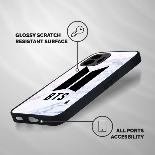 BTS Logo Marble Print Shockproof Hybrid Protection (Metal + TPU) Back Case Cover