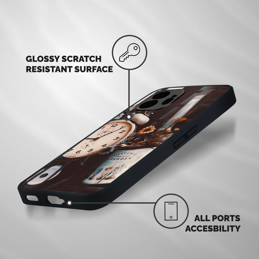 Clock And Flowers Shockproof Hybrid Protection (Metal + TPU) Back Case Cover