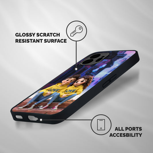 Cute Couple Sitting Shockproof Hybrid Protection (Metal + TPU) Back Case Cover