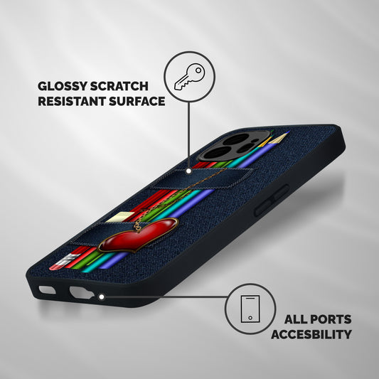 Denim Colorful Pencils Shockproof Hybrid Protection (Metal + TPU) Back Case Cover