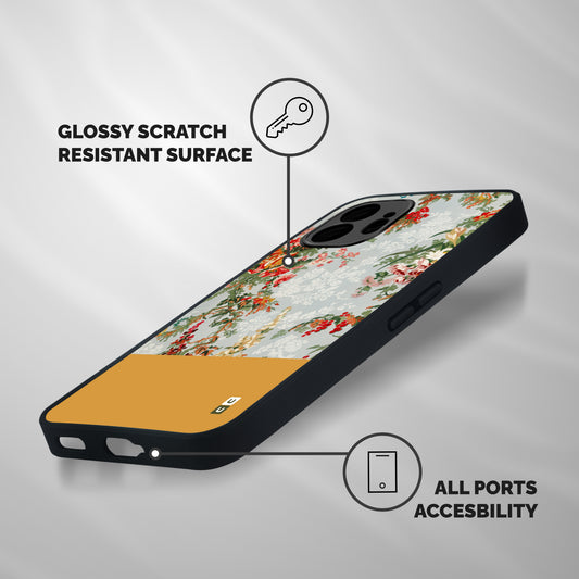 Golden Stripe on Floral Shockproof Hybrid Protection (Metal + TPU) Back Case Cover