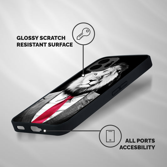 Lion with Red Tie Shockproof Hybrid Protection (Metal + TPU) Back Case Cover