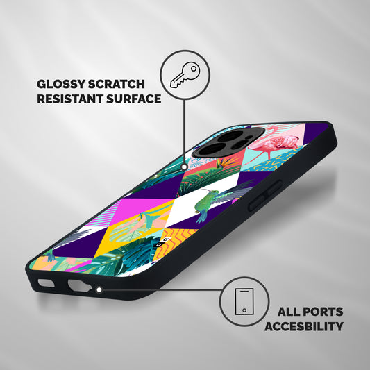 Multicolor Exotic Seamless Pattern Shockproof Hybrid Protection (Metal + TPU) Back Case Cover