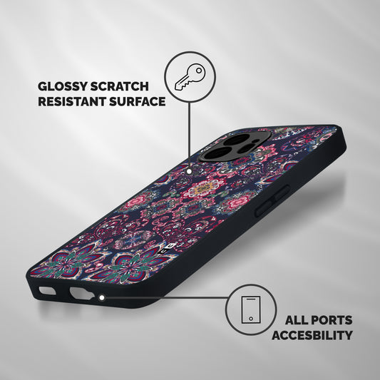 Navy Blue Bloom Pattern Shockproof Hybrid Protection (Metal + TPU) Back Case Cover