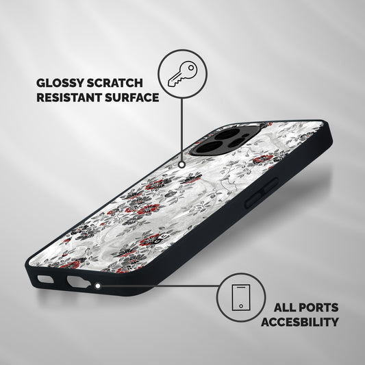 Pleasing Grey Floral Shockproof Hybrid Protection (Metal + TPU) Back Case Cover