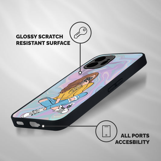 Selfie Girl Illustration Shockproof Hybrid Protection (Metal + TPU) Back Case Cover