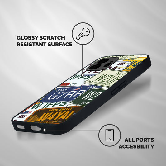 Vintage License Plates Shockproof Hybrid Protection (Metal + TPU) Back Case Cover
