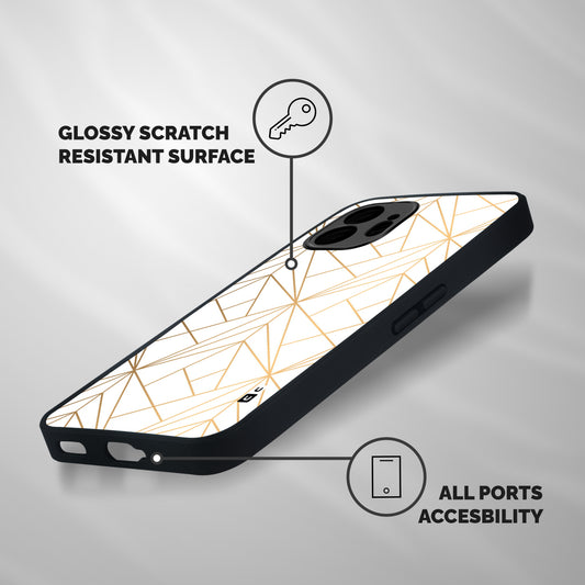 White Golden Zig Zag Shockproof Hybrid Protection (Metal + TPU) Back Case Cover