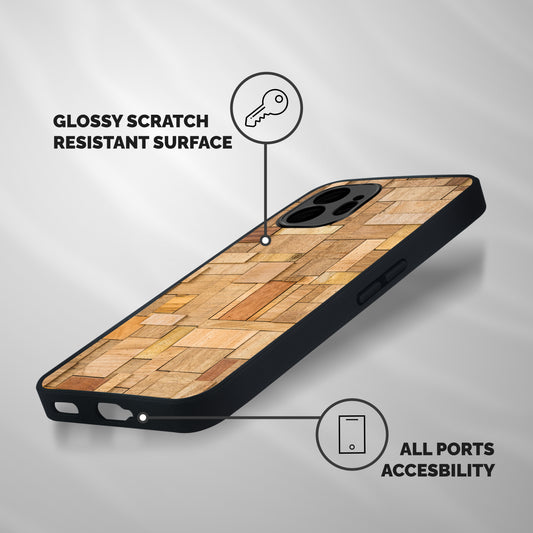 Wooden Blocks Shockproof Hybrid Protection (Metal + TPU) Back Case Cover