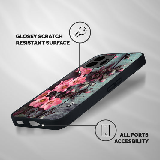 Wooden Floral Pink Shockproof Hybrid Protection (Metal + TPU) Back Case Cover