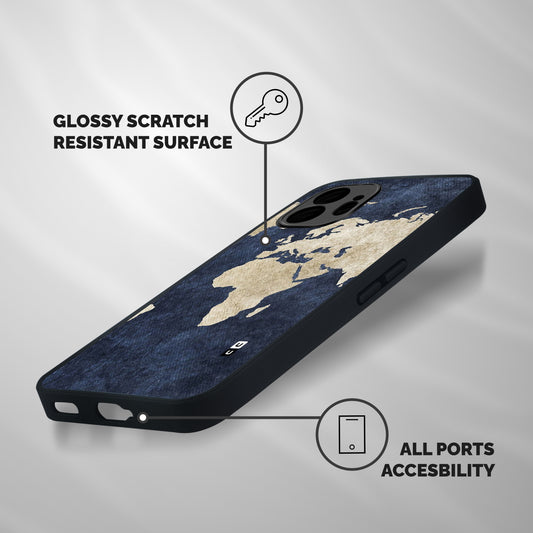 World Map Blue Gold Shockproof Hybrid Protection (Metal + TPU) Back Case Cover