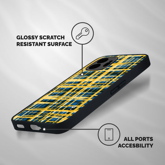 Yellow Rugged Check Design Shockproof Hybrid Protection (Metal + TPU) Back Case Cover