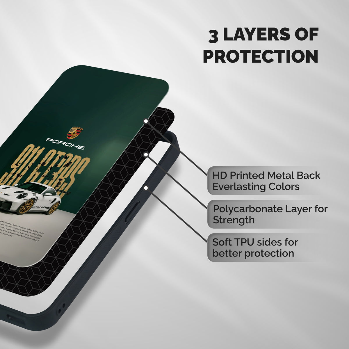 911 GT3RS Porsche Shockproof Hybrid Protection (Metal + TPU) Back Case Cover