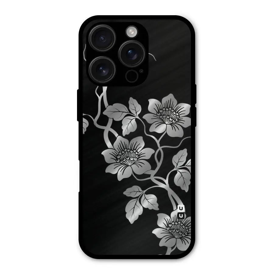 Silver Grey Flowers Shockproof Hybrid Protection (Metal + TPU) Back Case Cover CoversCart