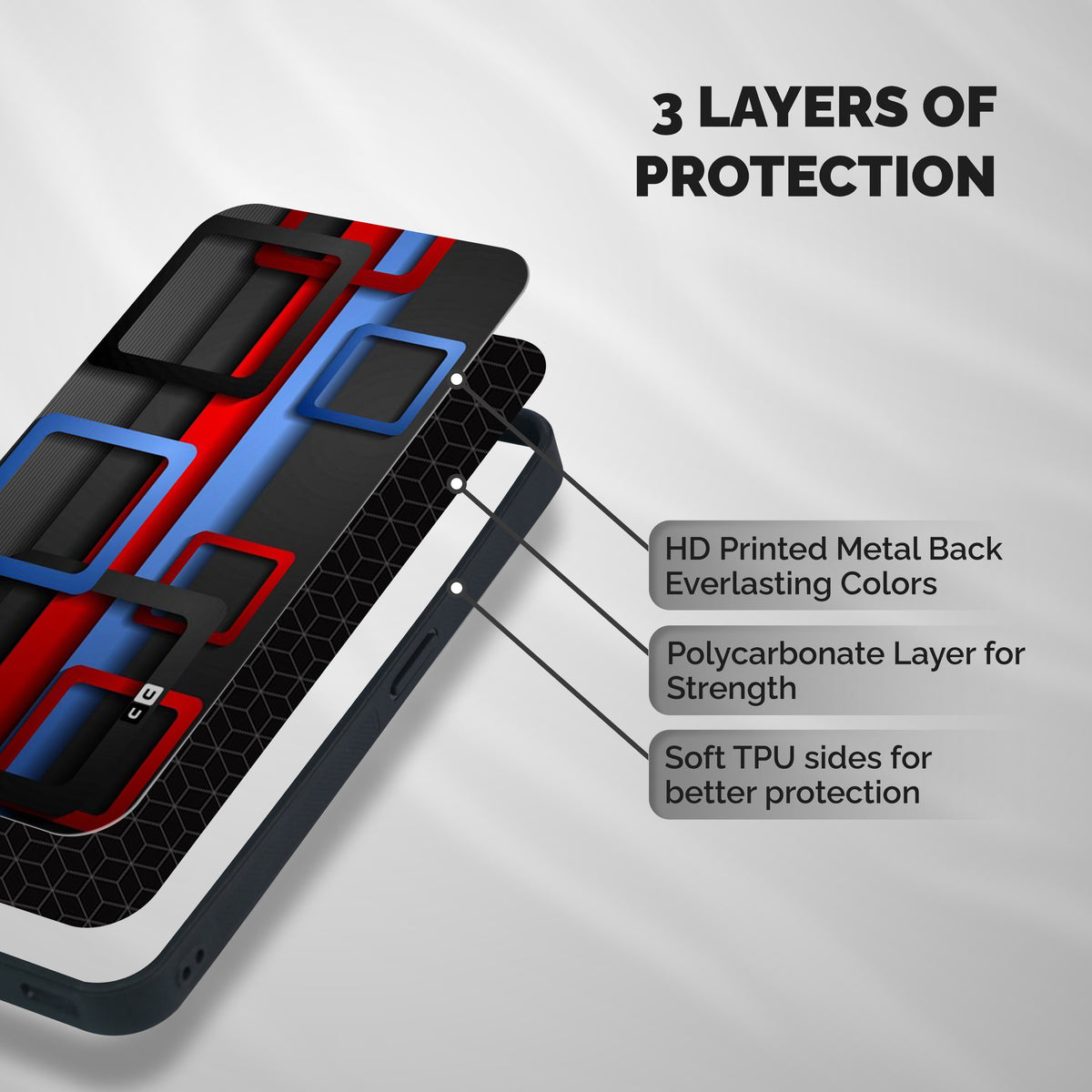 Abstract Box Shockproof Hybrid Protection (Metal + TPU) Back Case Cover