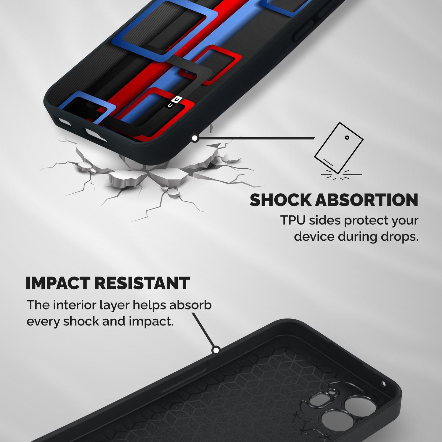 Abstract Box Shockproof Hybrid Protection (Metal + TPU) Back Case Cover
