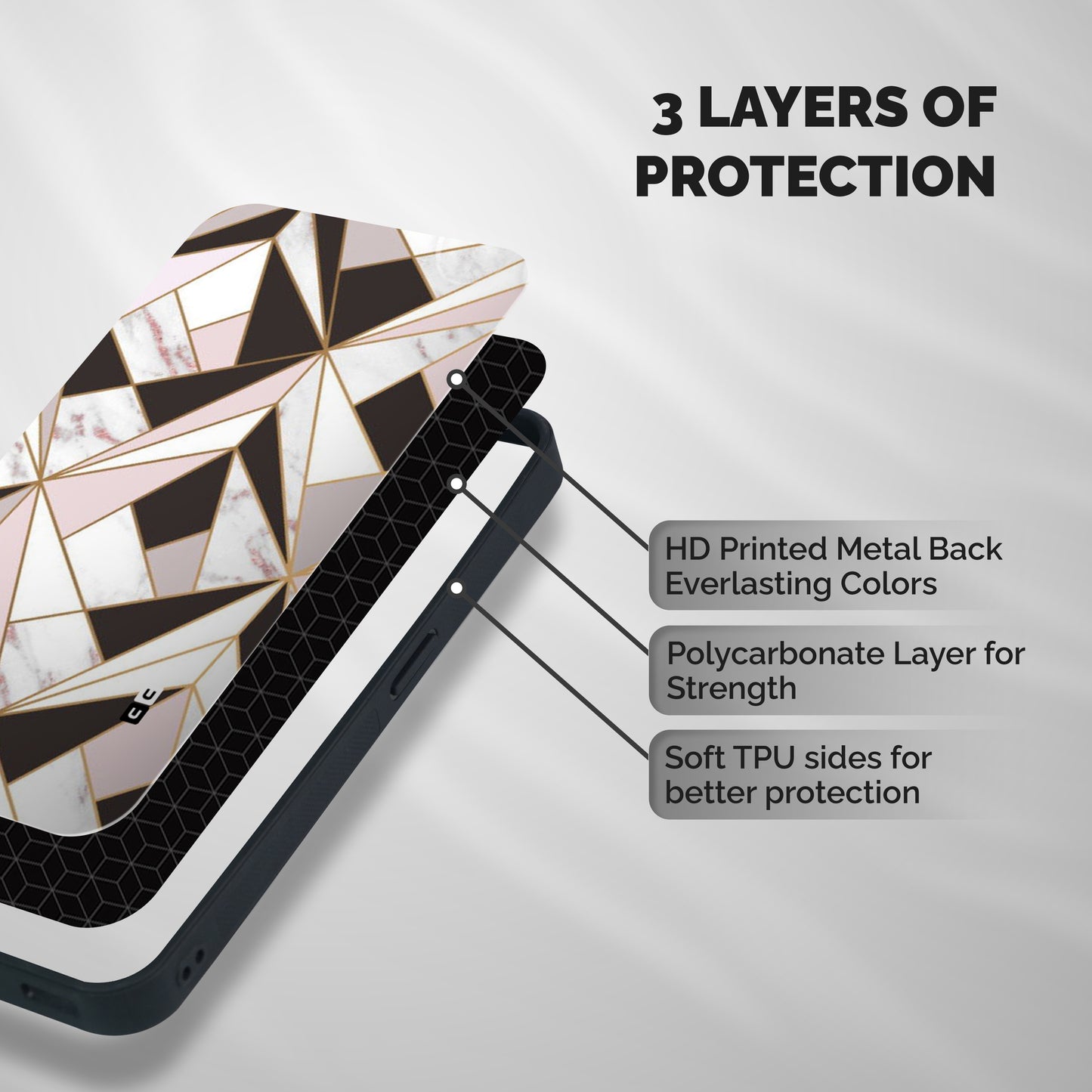 Abstract Corners Shockproof Hybrid Protection (Metal + TPU) Back Case Cover