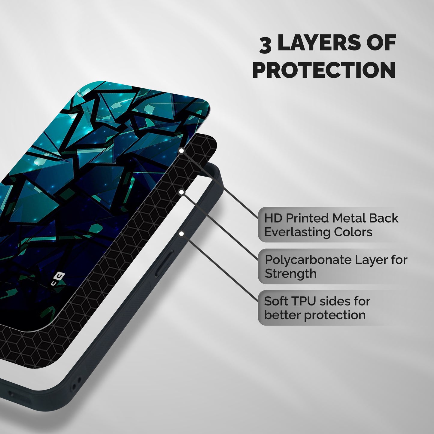Abstract Glass Design Shockproof Hybrid Protection (Metal + TPU) Back Case Cover