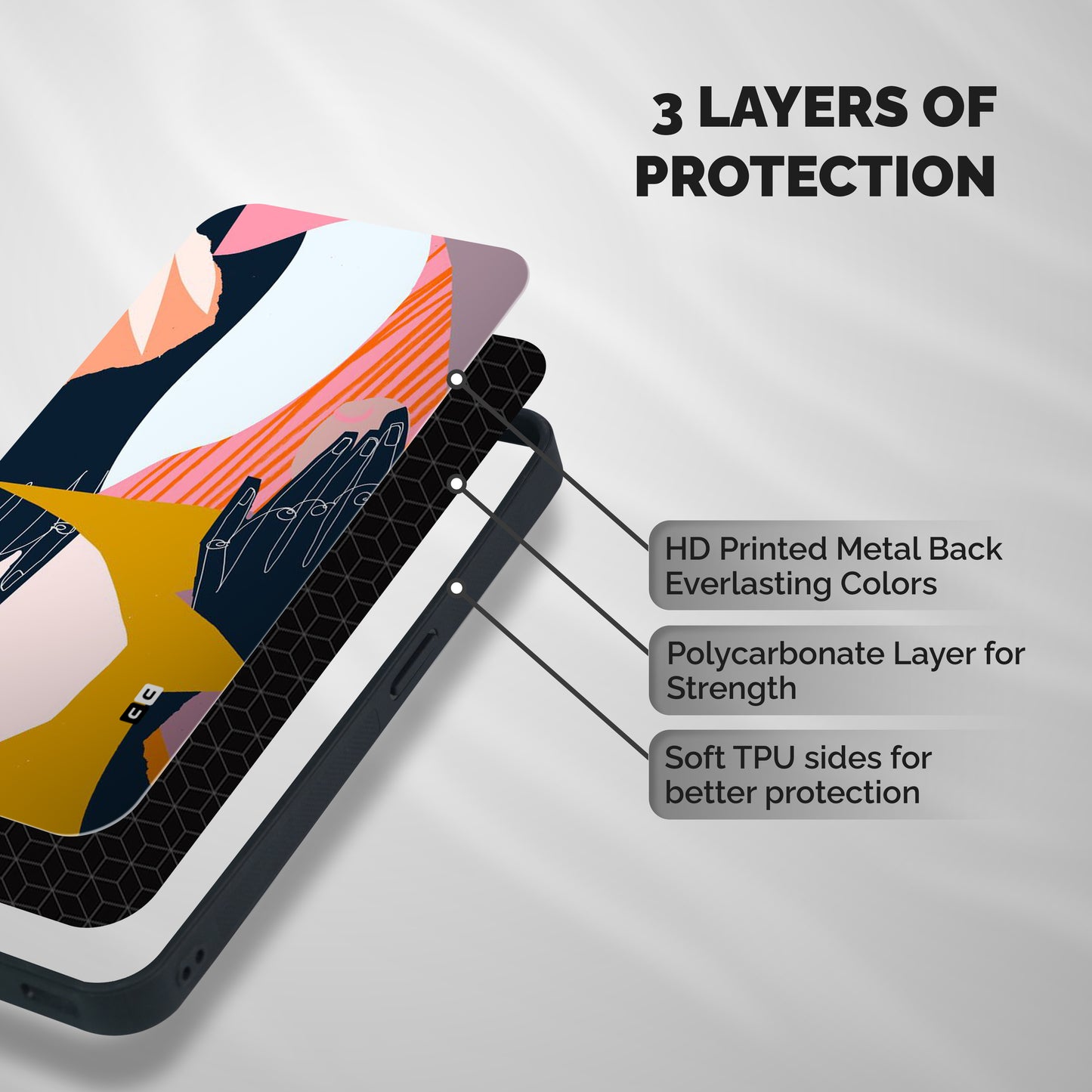 Abstract Hands Shockproof Hybrid Protection (Metal + TPU) Back Case Cover