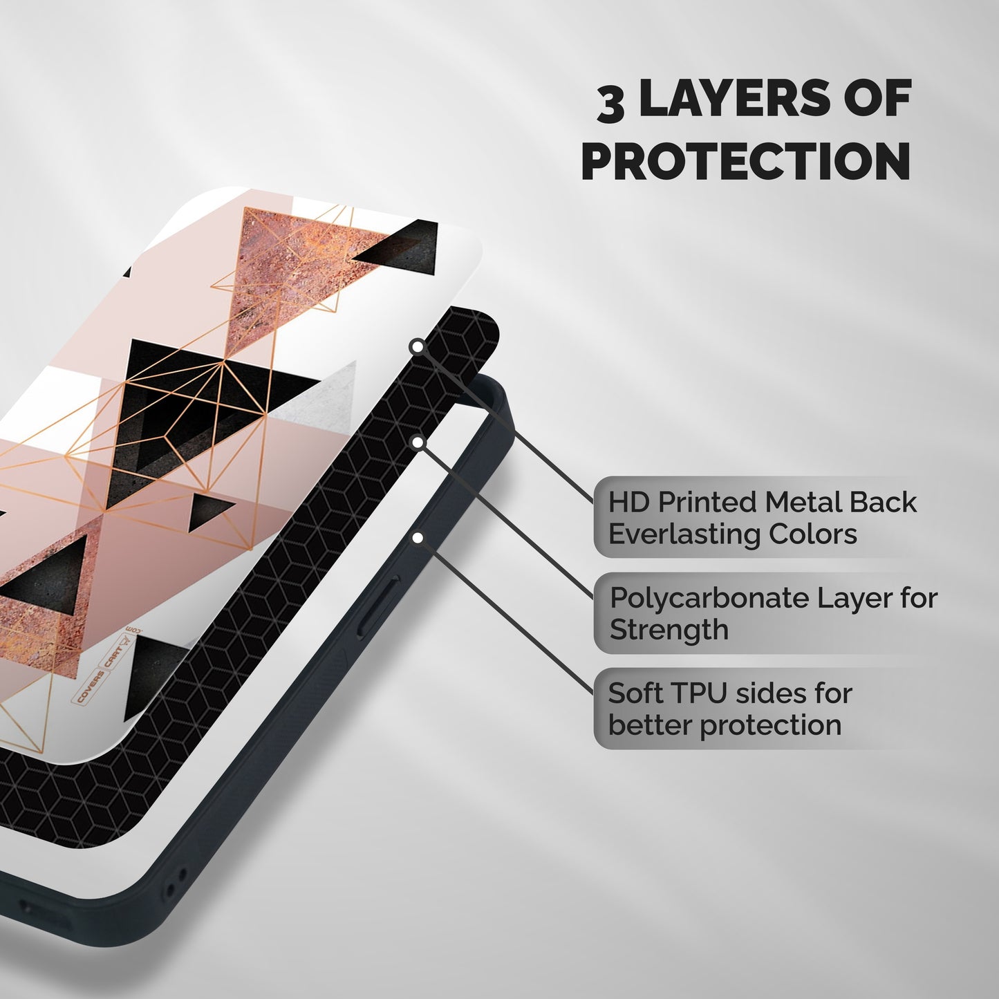 Abstract Rose Gold Triangles Shockproof Hybrid Protection (Metal + TPU) Back Case Cover