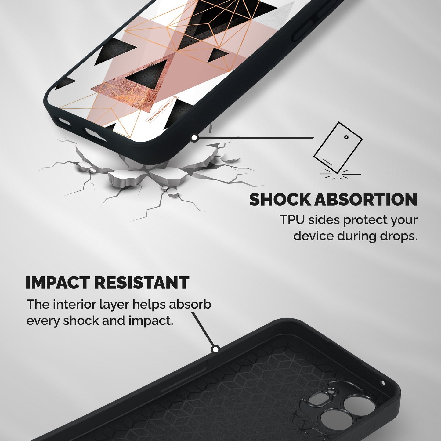 Abstract Rose Gold Triangles Shockproof Hybrid Protection (Metal + TPU) Back Case Cover