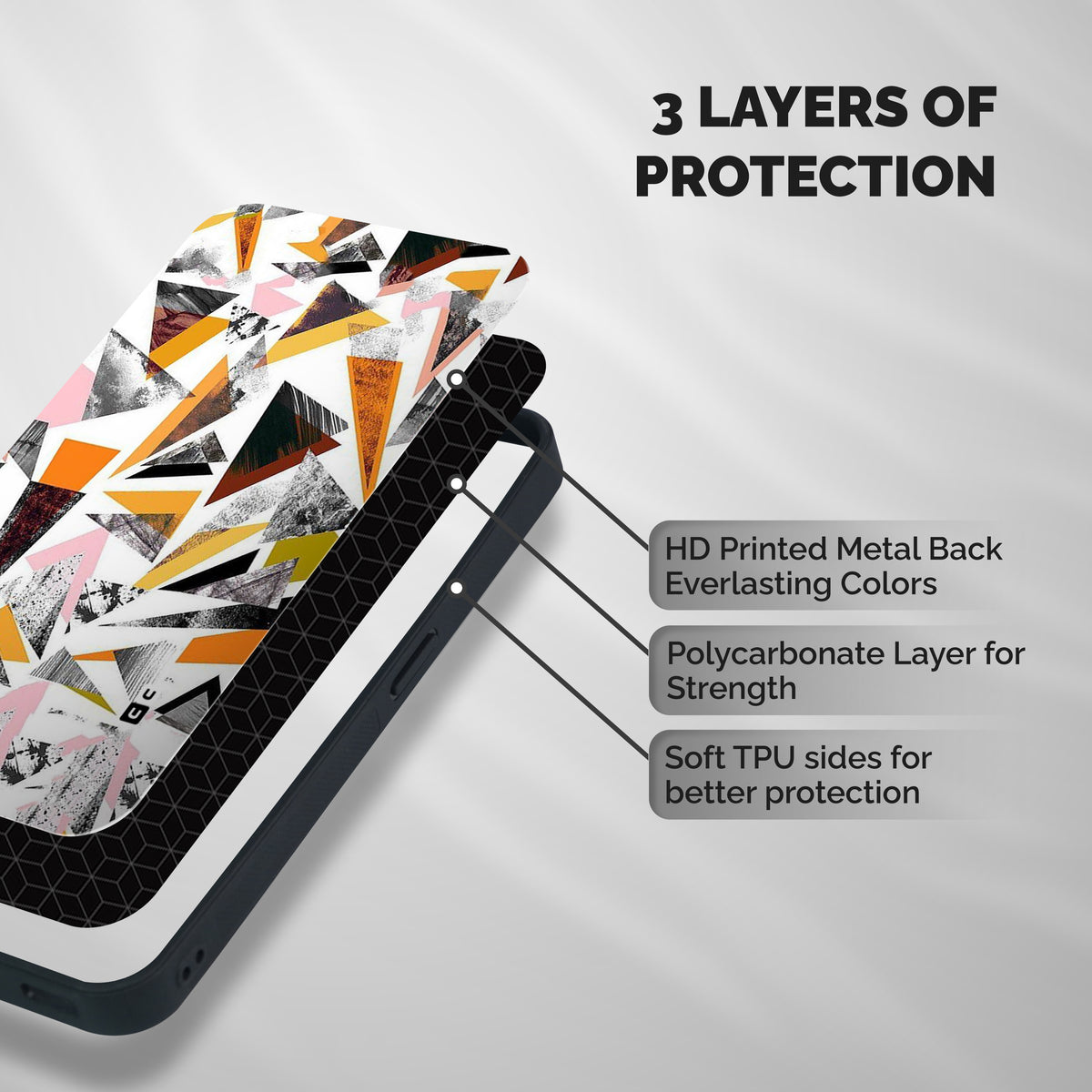 Abstract Sketchy Triangles Shockproof Hybrid Protection (Metal + TPU) Back Case Cover