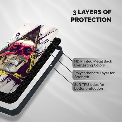 Abstract Skull Shockproof Hybrid Protection (Metal + TPU) Back Case Cover