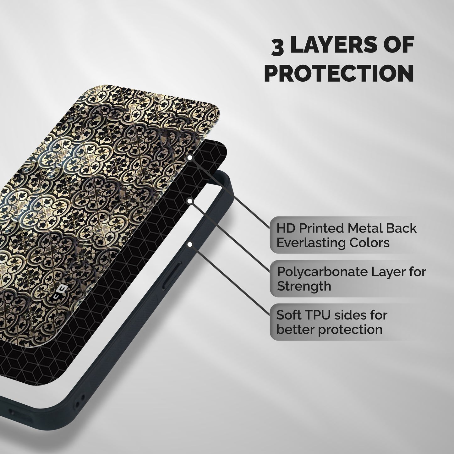 Abstract Tile Shockproof Hybrid Protection (Metal + TPU) Back Case Cover
