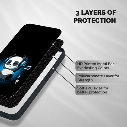 Adorable Panda Enjoying Music Shockproof Hybrid Protection (Metal + TPU) Back Case Cover