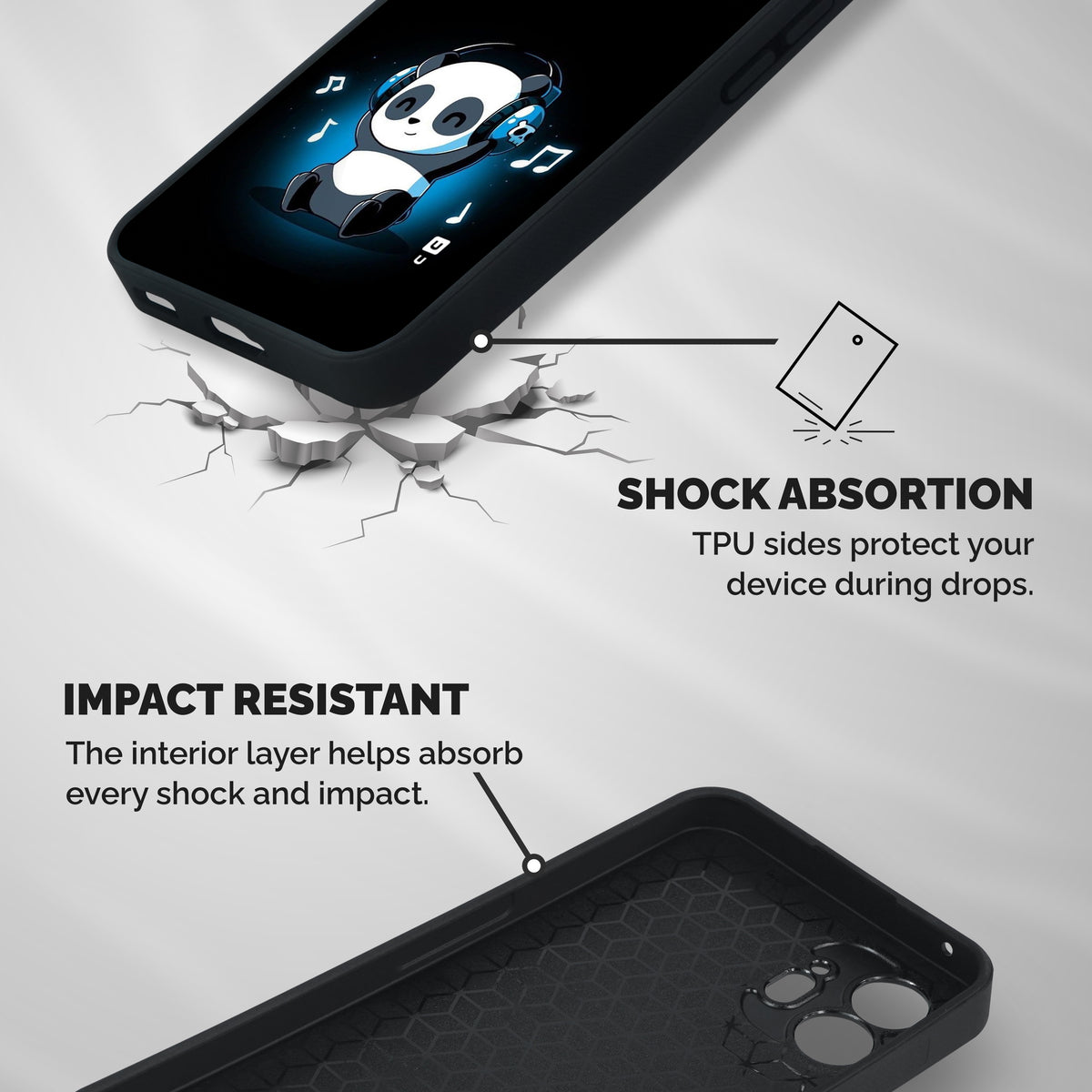 Adorable Panda Enjoying Music Shockproof Hybrid Protection (Metal + TPU) Back Case Cover