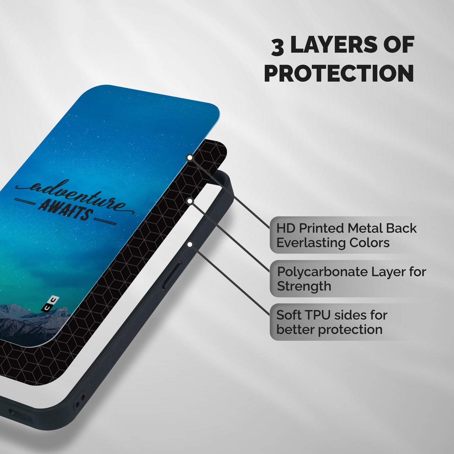 Adventure Awaits Shockproof Hybrid Protection (Metal + TPU) Back Case Cover