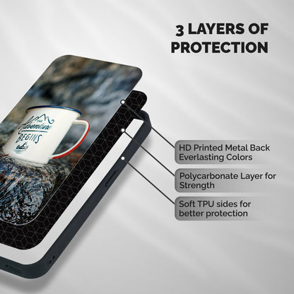 Adventure Begins Shockproof Hybrid Protection (Metal + TPU) Back Case Cover