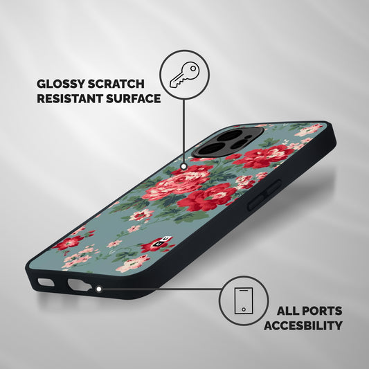Aesthetic Floral Red Shockproof Hybrid Protection (Metal + TPU) Back Case Cover