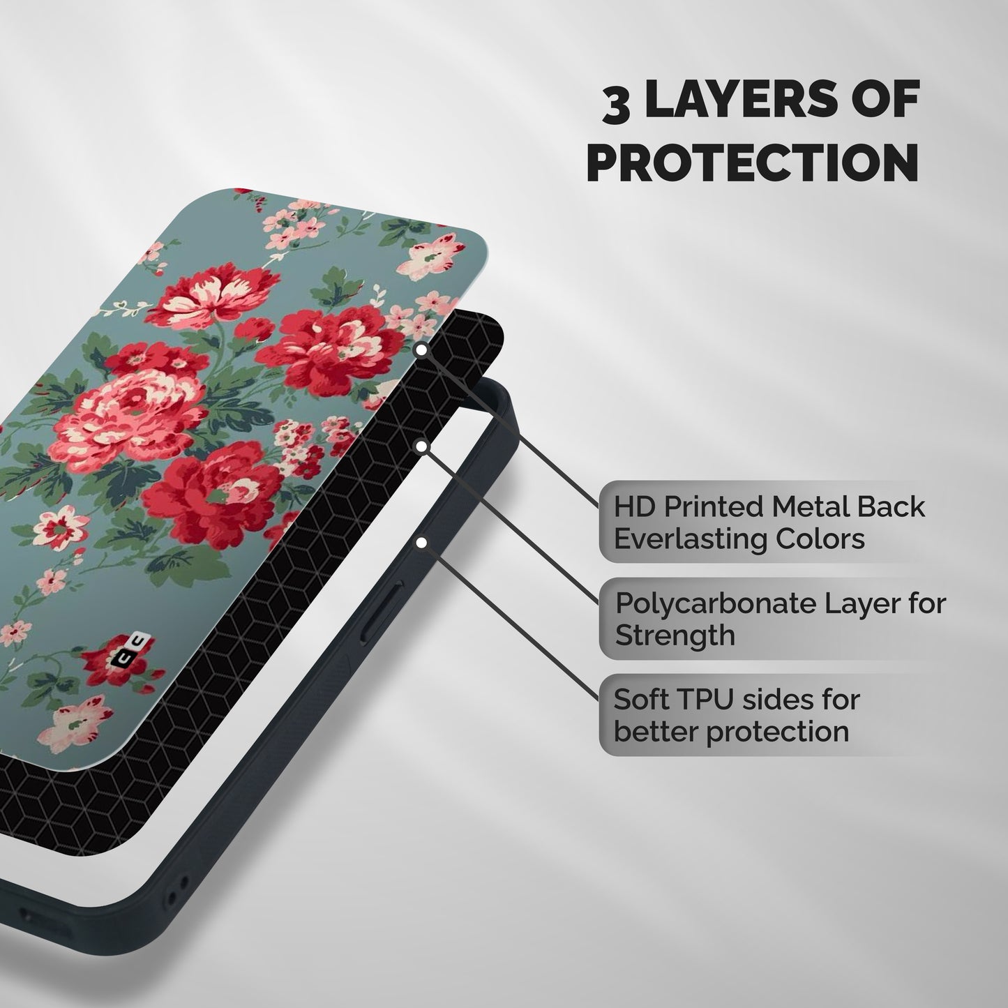 Aesthetic Floral Red Shockproof Hybrid Protection (Metal + TPU) Back Case Cover