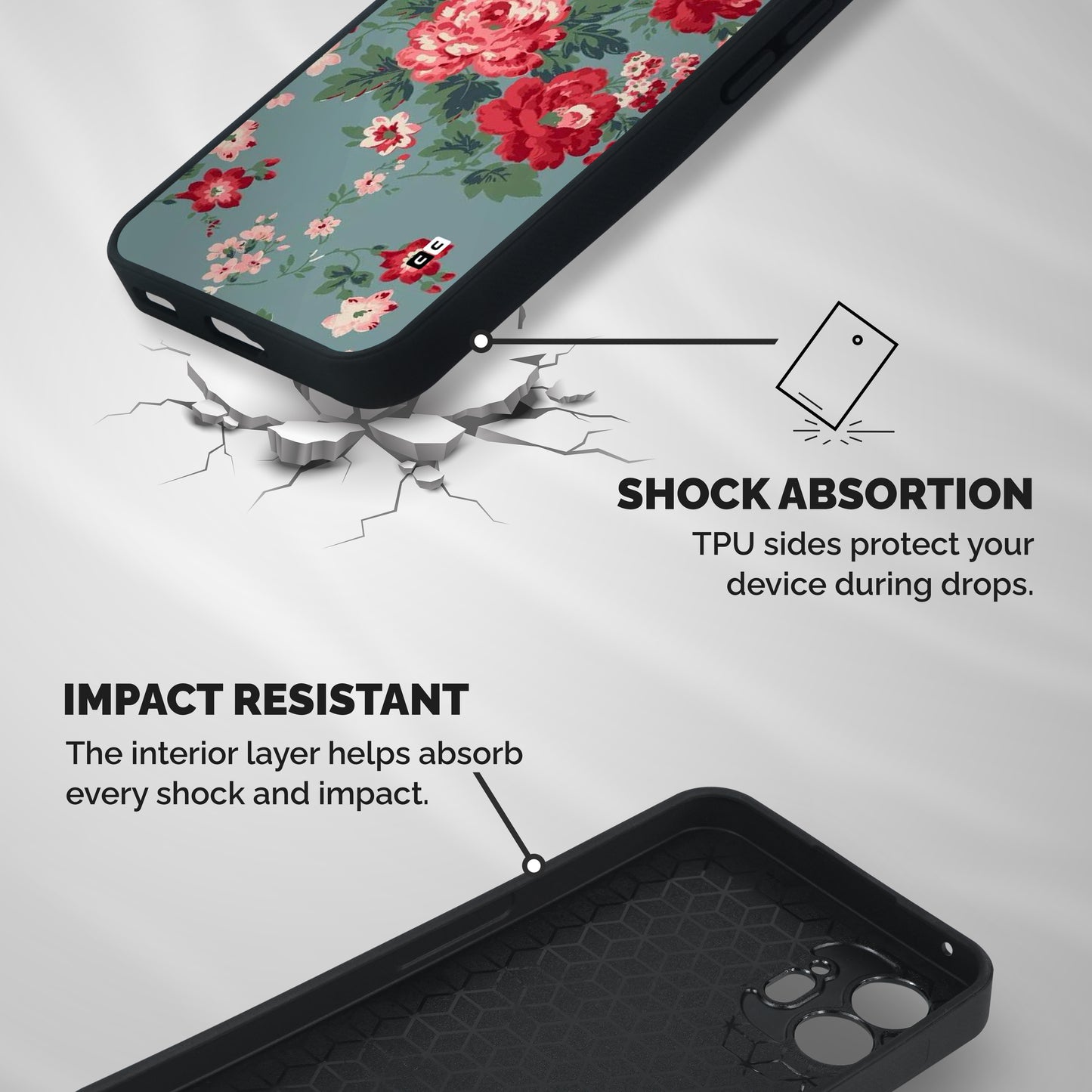 Aesthetic Floral Red Shockproof Hybrid Protection (Metal + TPU) Back Case Cover