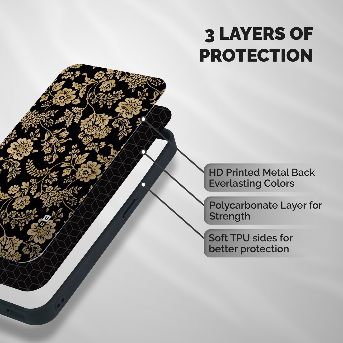 Aesthetic Golden Design Shockproof Hybrid Protection (Metal + TPU) Back Case Cover