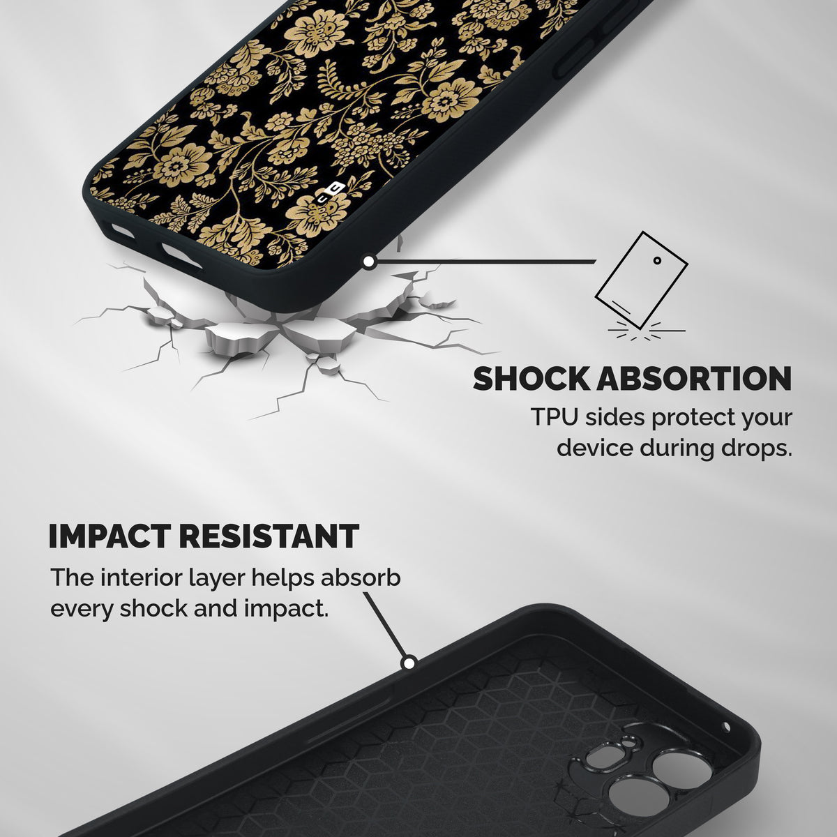Aesthetic Golden Design Shockproof Hybrid Protection (Metal + TPU) Back Case Cover