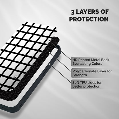 Aesthetic Grid Lines Shockproof Hybrid Protection (Metal + TPU) Back Case Cover