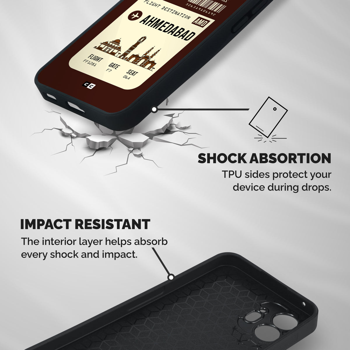 Ahmedabad Boarding Pass Shockproof Hybrid Protection (Metal + TPU) Back Case Cover