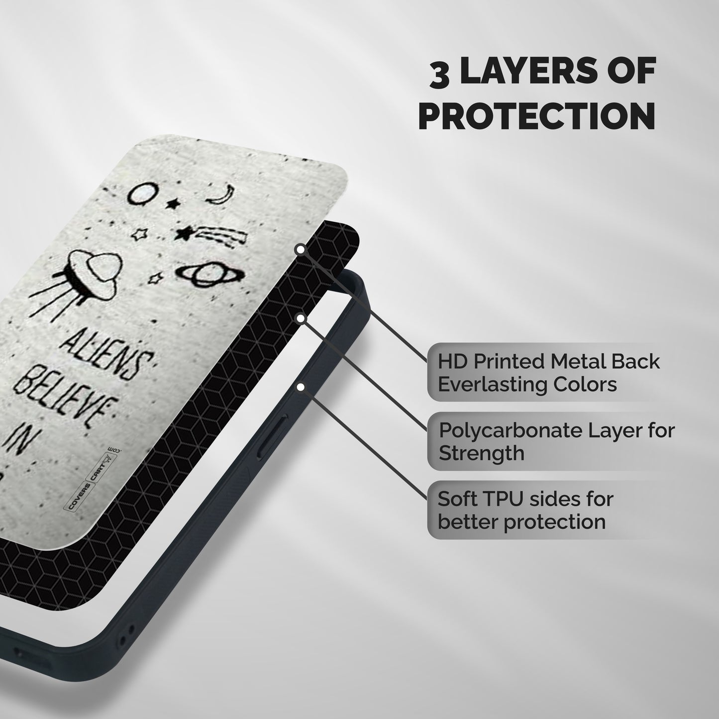 Aliens Believe In Us Shockproof Hybrid Protection (Metal + TPU) Back Case Cover