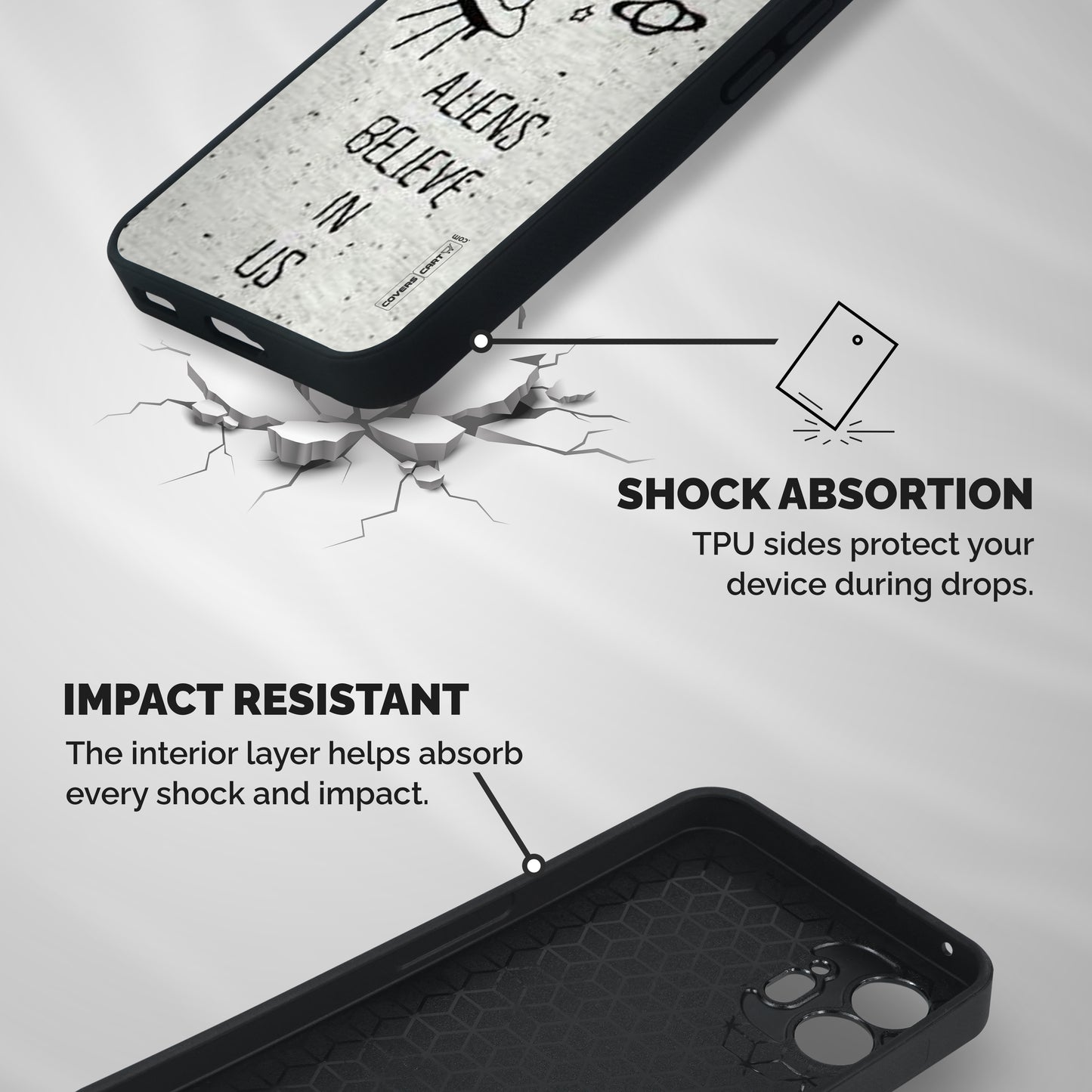 Aliens Believe In Us Shockproof Hybrid Protection (Metal + TPU) Back Case Cover
