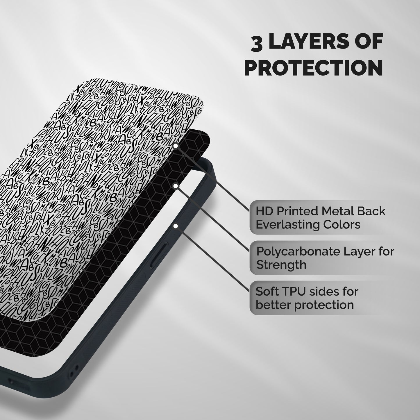 Alphabet Seamless Abstract Shockproof Hybrid Protection (Metal + TPU) Back Case Cover