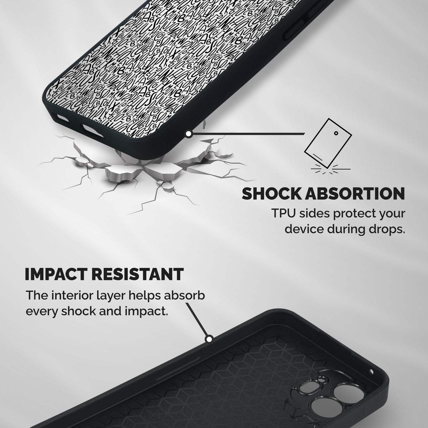 Alphabet Seamless Abstract Shockproof Hybrid Protection (Metal + TPU) Back Case Cover