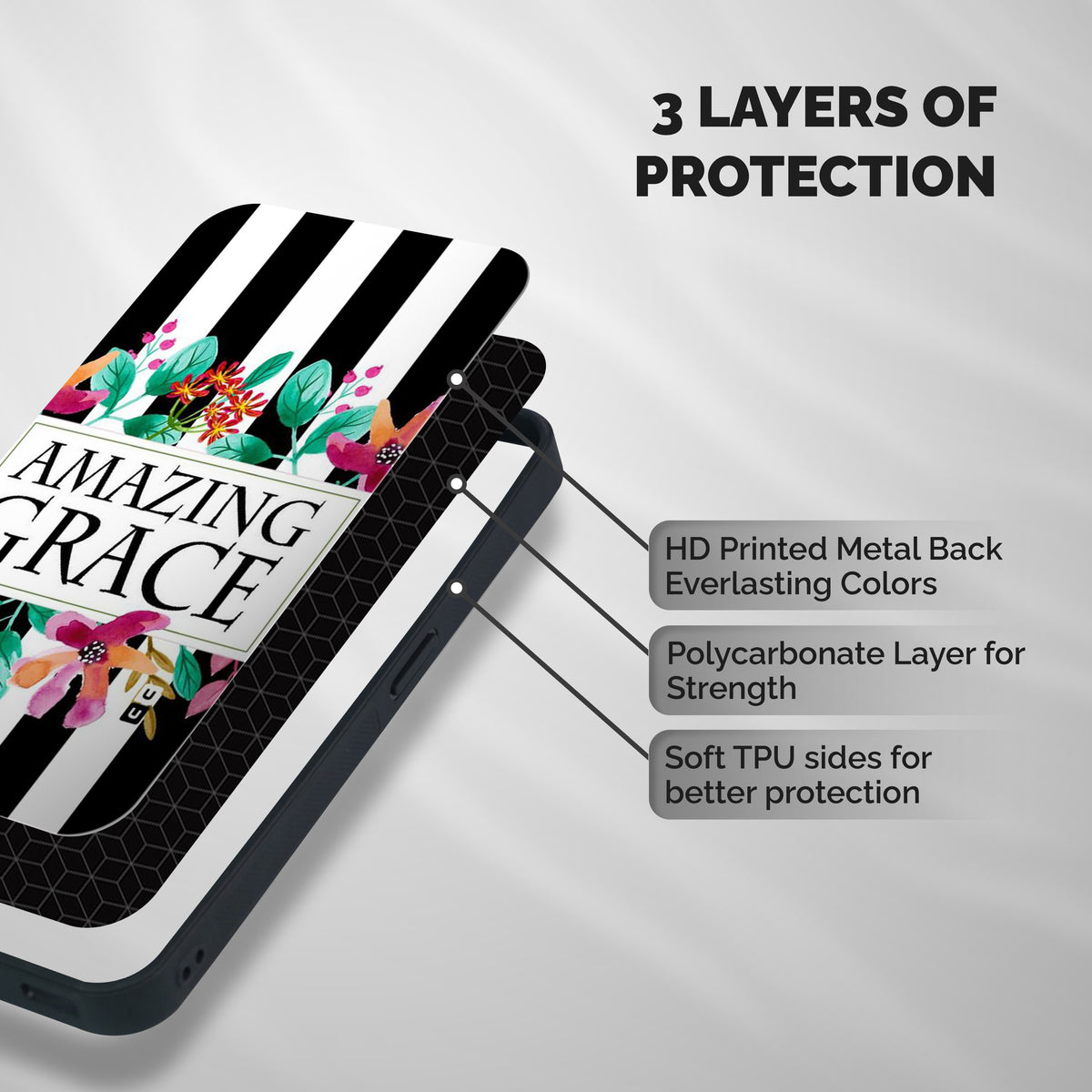 Amazing Grace Shockproof Hybrid Protection (Metal + TPU) Back Case Cover