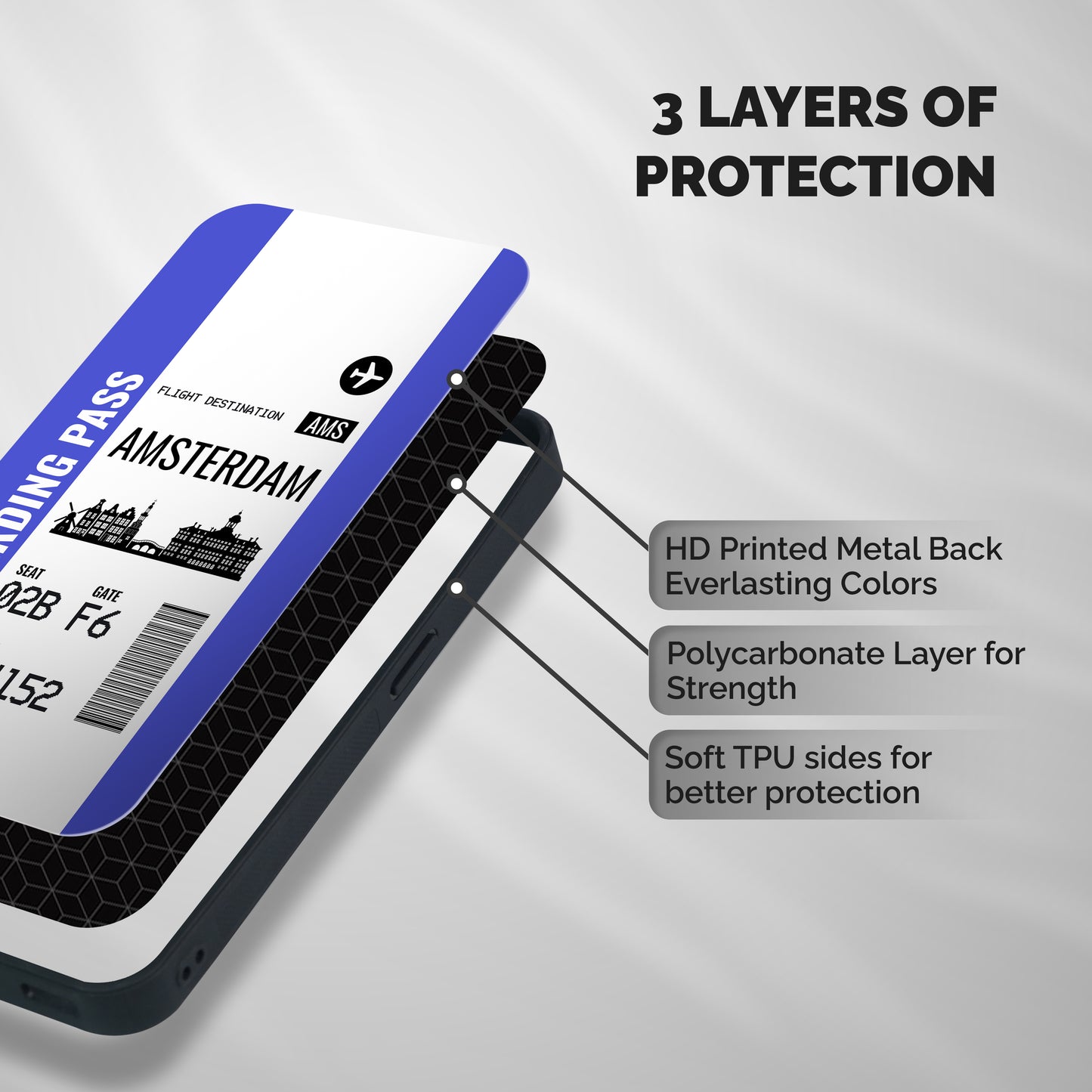 Amsterdam Boarding Pass Shockproof Hybrid Protection (Metal + TPU) Back Case Cover