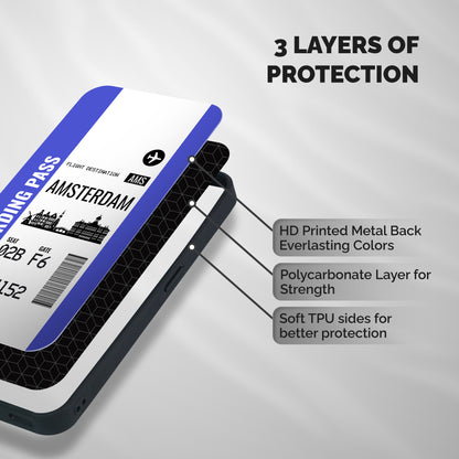 Amsterdam Boarding Pass Shockproof Hybrid Protection (Metal + TPU) Back Case Cover