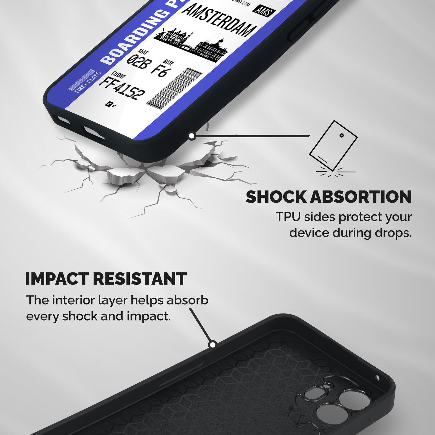 Amsterdam Boarding Pass Shockproof Hybrid Protection (Metal + TPU) Back Case Cover