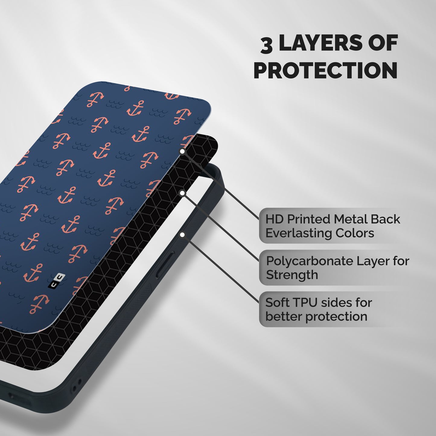 Anchor Sea Blue Shockproof Hybrid Protection (Metal + TPU) Back Case Cover