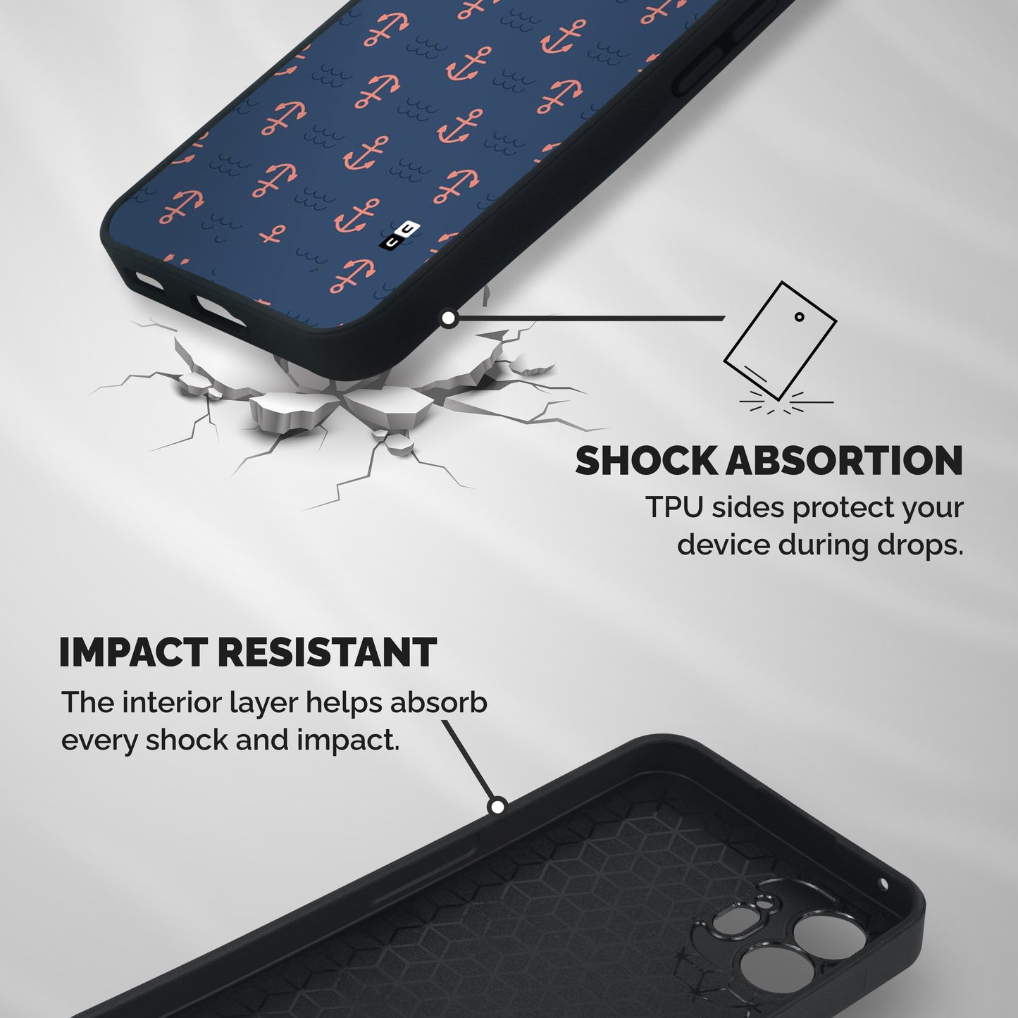 Anchor Sea Blue Shockproof Hybrid Protection (Metal + TPU) Back Case Cover